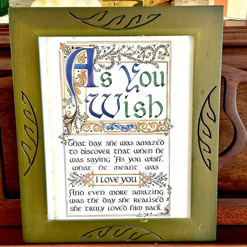The Princess Bride As You Wish Calligraphy Quote Framed Wall Art Green Leaf